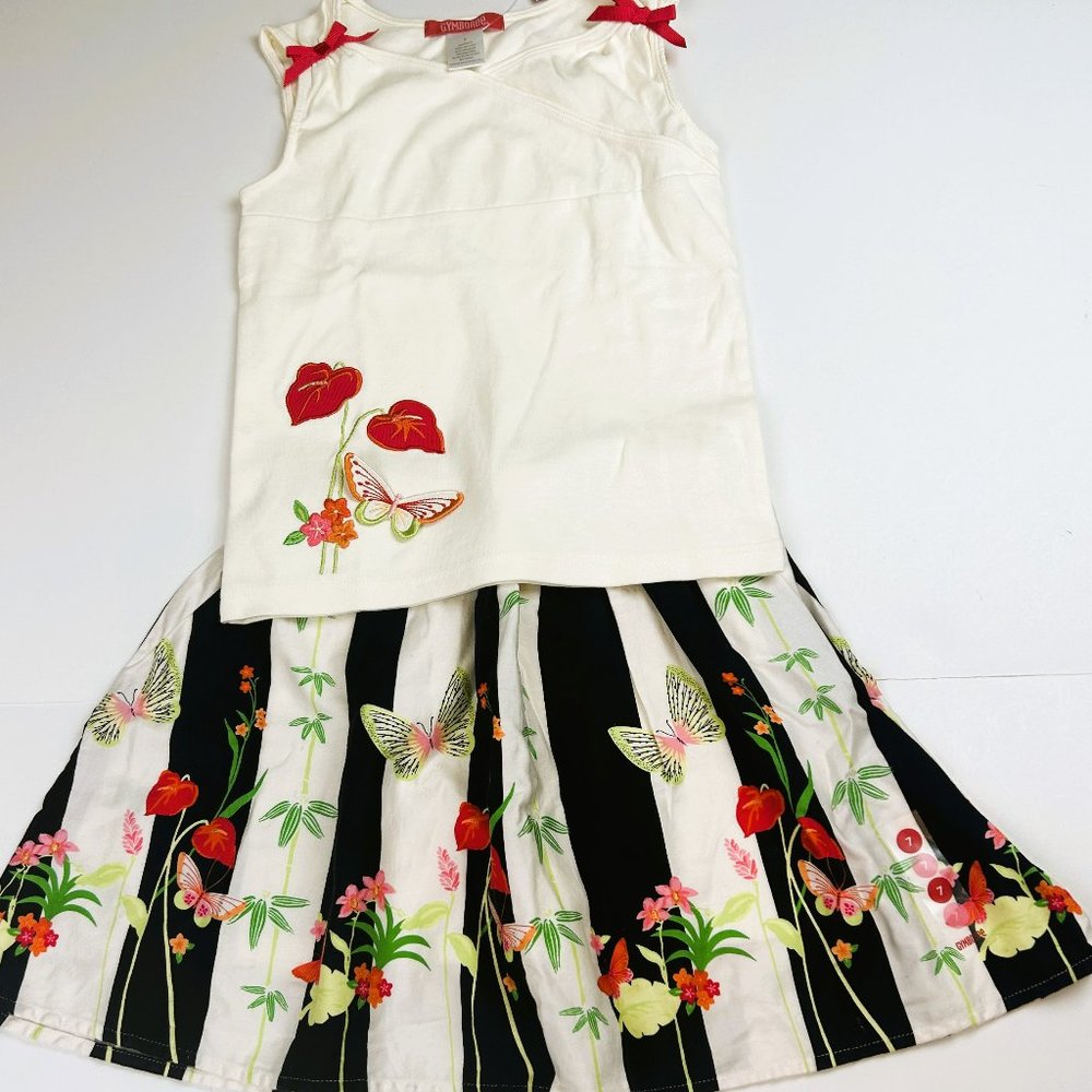 NWT Gymboree Girl Stripe Butterfly Skort & Cinched Butterfly Ribbon Tank size 7